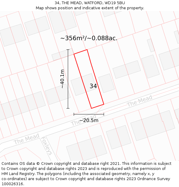 34, THE MEAD, WATFORD, WD19 5BU: Plot and title map