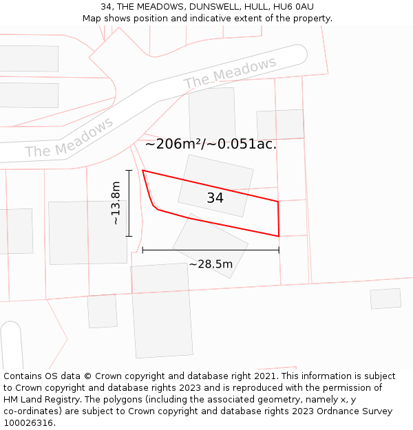 34, THE MEADOWS, DUNSWELL, HULL, HU6 0AU: Plot and title map