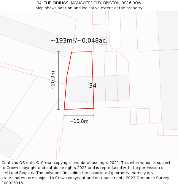 34, THE SIDINGS, MANGOTSFIELD, BRISTOL, BS16 9QW: Plot and title map