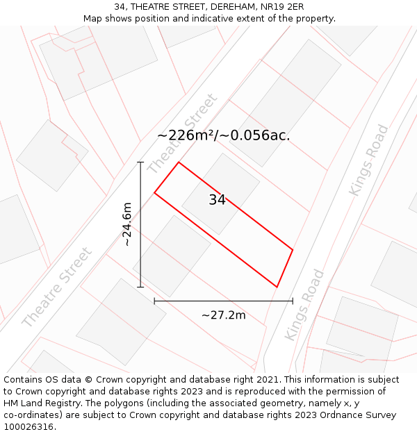 34, THEATRE STREET, DEREHAM, NR19 2ER: Plot and title map