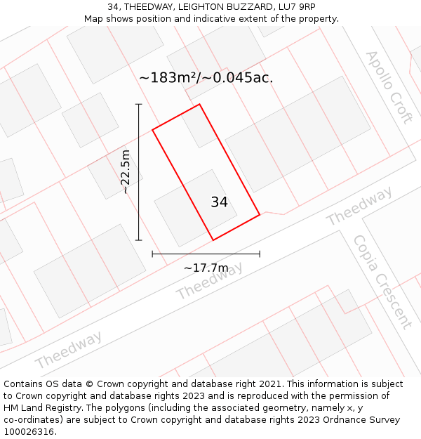 34, THEEDWAY, LEIGHTON BUZZARD, LU7 9RP: Plot and title map