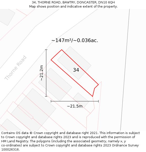 34, THORNE ROAD, BAWTRY, DONCASTER, DN10 6QH: Plot and title map