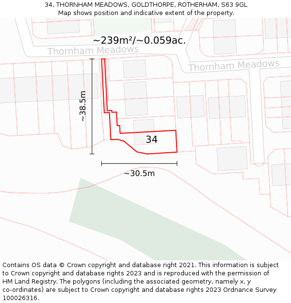 34, THORNHAM MEADOWS, GOLDTHORPE, ROTHERHAM, S63 9GL: Plot and title map