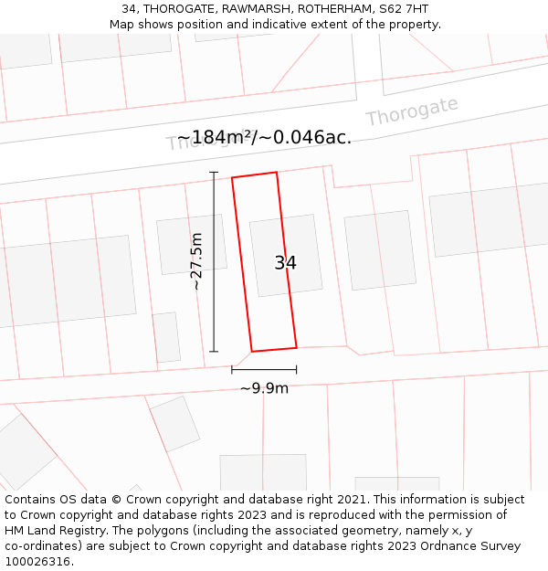 34, THOROGATE, RAWMARSH, ROTHERHAM, S62 7HT: Plot and title map