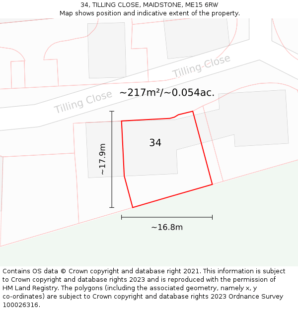 34, TILLING CLOSE, MAIDSTONE, ME15 6RW: Plot and title map