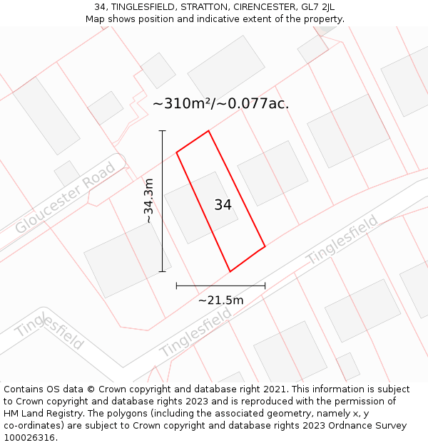 34, TINGLESFIELD, STRATTON, CIRENCESTER, GL7 2JL: Plot and title map