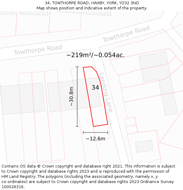 34, TOWTHORPE ROAD, HAXBY, YORK, YO32 3ND: Plot and title map