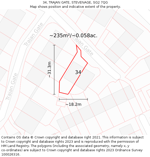 34, TRAJAN GATE, STEVENAGE, SG2 7QG: Plot and title map