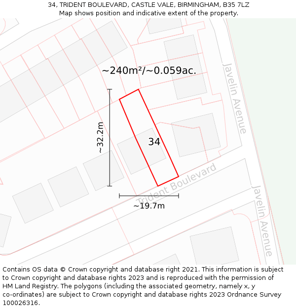 34, TRIDENT BOULEVARD, CASTLE VALE, BIRMINGHAM, B35 7LZ: Plot and title map