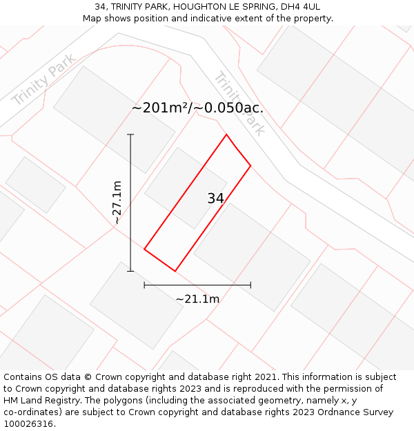 34, TRINITY PARK, HOUGHTON LE SPRING, DH4 4UL: Plot and title map