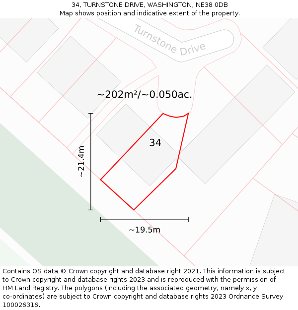 34, TURNSTONE DRIVE, WASHINGTON, NE38 0DB: Plot and title map
