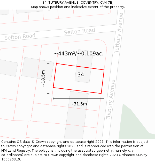 34, TUTBURY AVENUE, COVENTRY, CV4 7BJ: Plot and title map