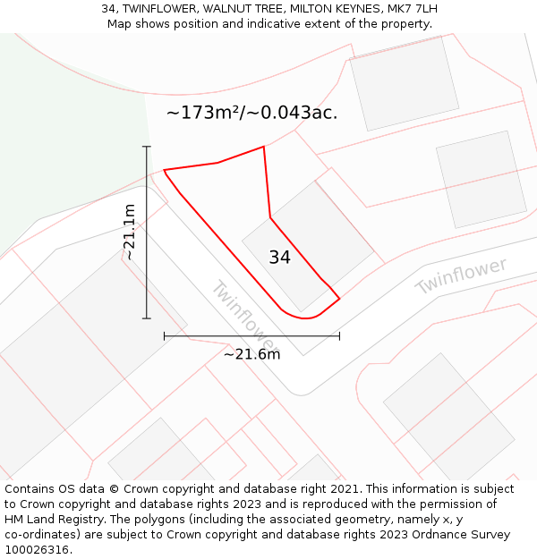 34, TWINFLOWER, WALNUT TREE, MILTON KEYNES, MK7 7LH: Plot and title map