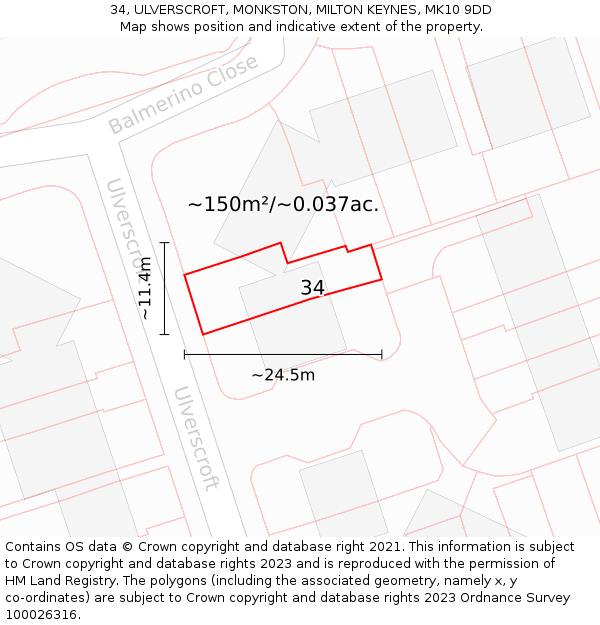 34, ULVERSCROFT, MONKSTON, MILTON KEYNES, MK10 9DD: Plot and title map