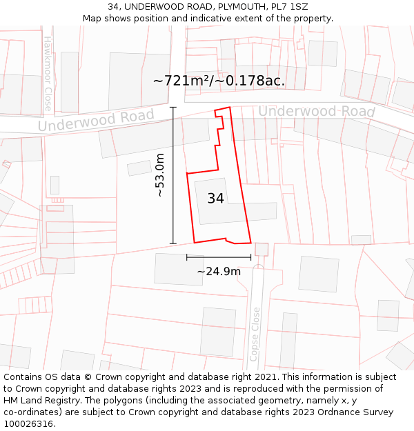 34, UNDERWOOD ROAD, PLYMOUTH, PL7 1SZ: Plot and title map