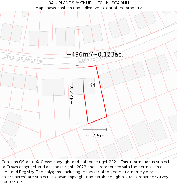 34, UPLANDS AVENUE, HITCHIN, SG4 9NH: Plot and title map