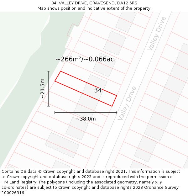 34, VALLEY DRIVE, GRAVESEND, DA12 5RS: Plot and title map