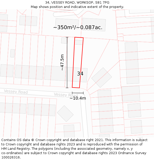 34, VESSEY ROAD, WORKSOP, S81 7PG: Plot and title map