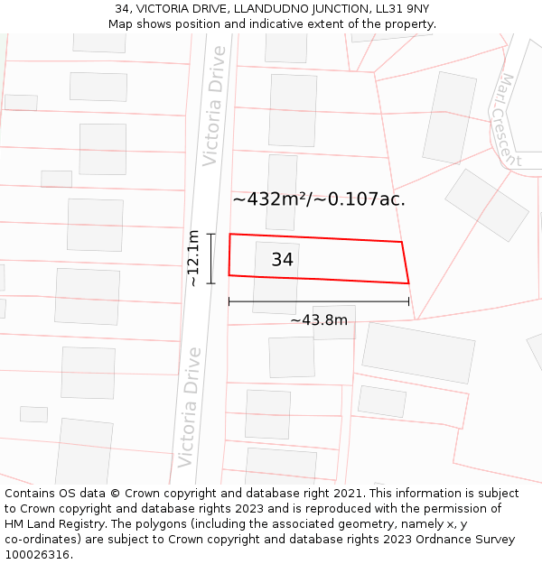 34, VICTORIA DRIVE, LLANDUDNO JUNCTION, LL31 9NY: Plot and title map