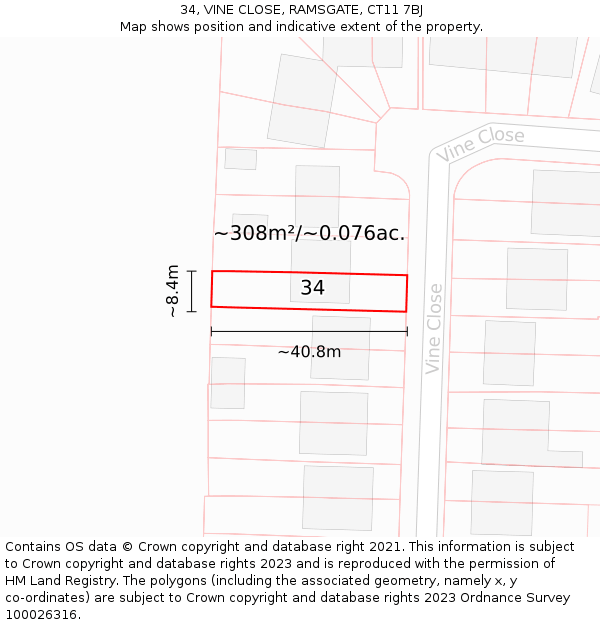 34, VINE CLOSE, RAMSGATE, CT11 7BJ: Plot and title map