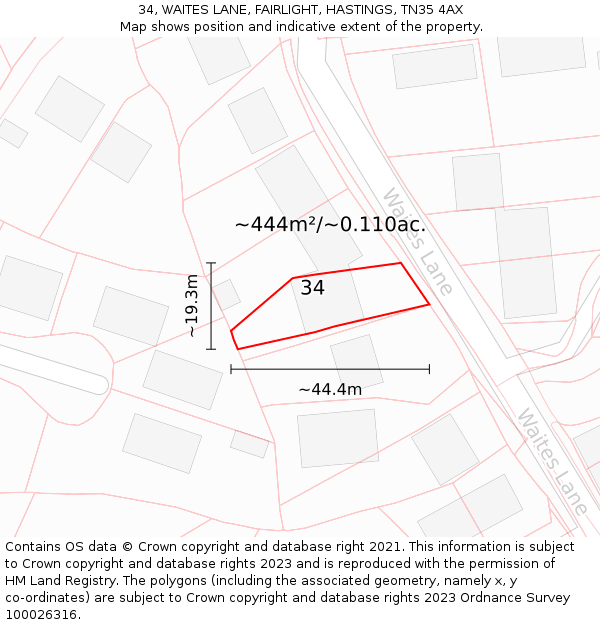34, WAITES LANE, FAIRLIGHT, HASTINGS, TN35 4AX: Plot and title map