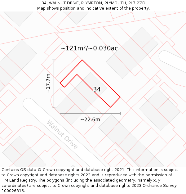 34, WALNUT DRIVE, PLYMPTON, PLYMOUTH, PL7 2ZD: Plot and title map