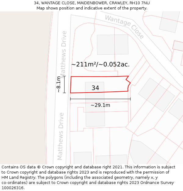 34, WANTAGE CLOSE, MAIDENBOWER, CRAWLEY, RH10 7NU: Plot and title map