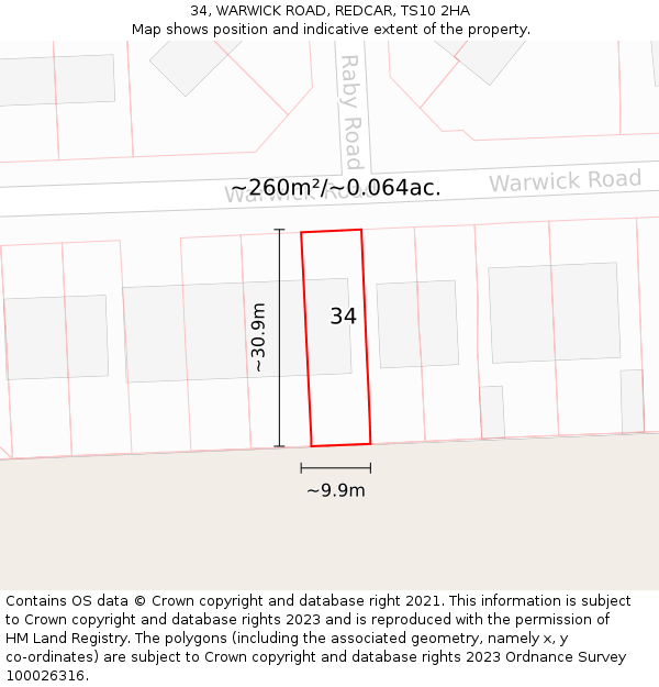 34, WARWICK ROAD, REDCAR, TS10 2HA: Plot and title map