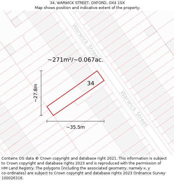 34, WARWICK STREET, OXFORD, OX4 1SX: Plot and title map