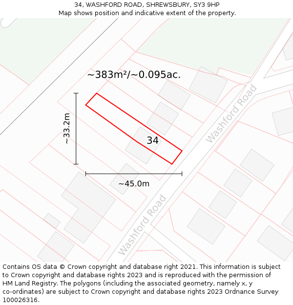 34, WASHFORD ROAD, SHREWSBURY, SY3 9HP: Plot and title map