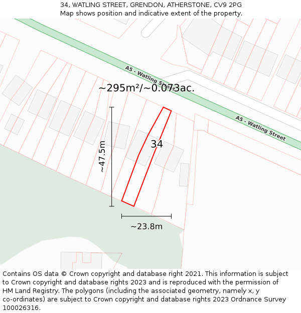 34, WATLING STREET, GRENDON, ATHERSTONE, CV9 2PG: Plot and title map