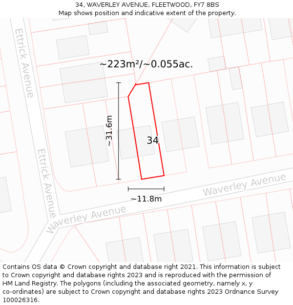 34, WAVERLEY AVENUE, FLEETWOOD, FY7 8BS: Plot and title map