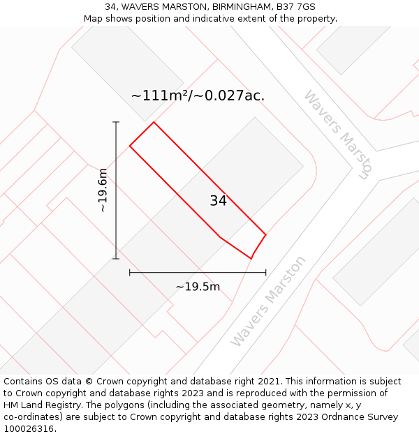 34, WAVERS MARSTON, BIRMINGHAM, B37 7GS: Plot and title map