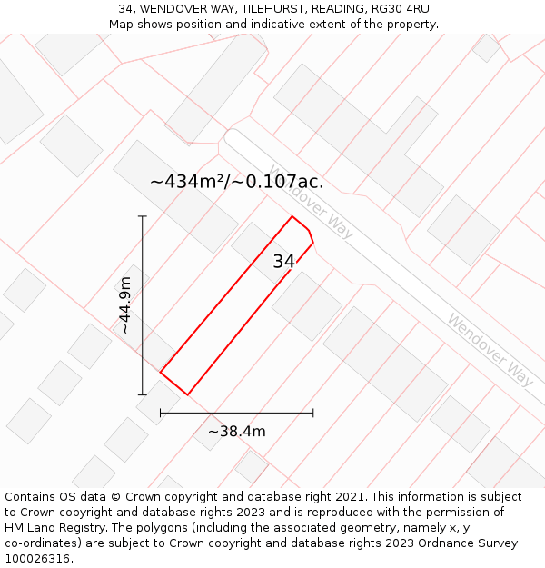 34, WENDOVER WAY, TILEHURST, READING, RG30 4RU: Plot and title map