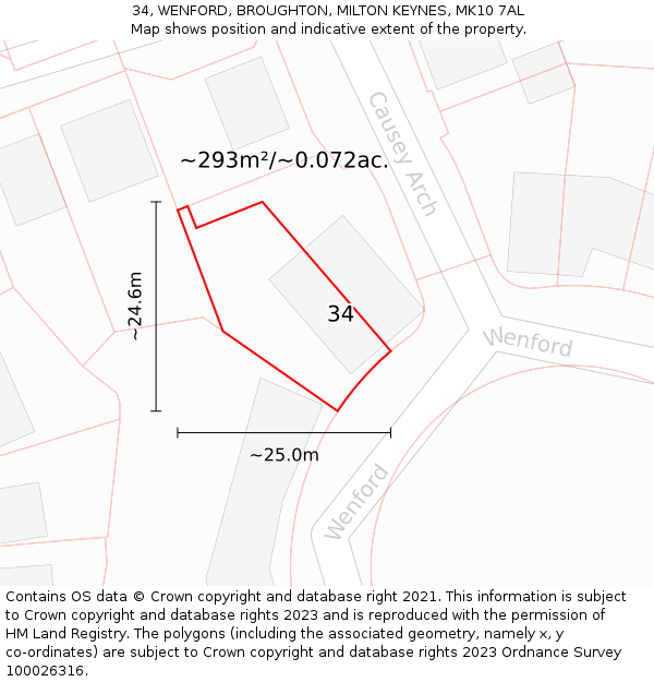 34, WENFORD, BROUGHTON, MILTON KEYNES, MK10 7AL: Plot and title map