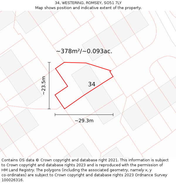 34, WESTERING, ROMSEY, SO51 7LY: Plot and title map