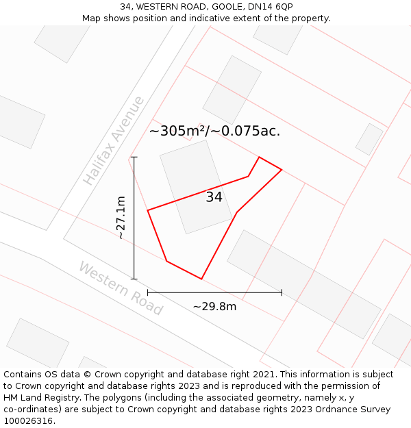 34, WESTERN ROAD, GOOLE, DN14 6QP: Plot and title map