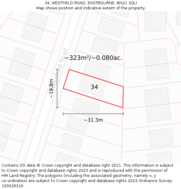 34, WESTFIELD ROAD, EASTBOURNE, BN21 2QU: Plot and title map