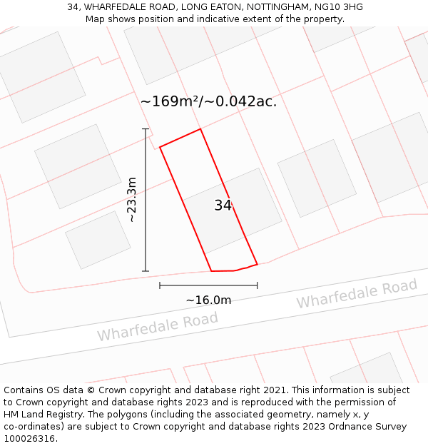 34, WHARFEDALE ROAD, LONG EATON, NOTTINGHAM, NG10 3HG: Plot and title map