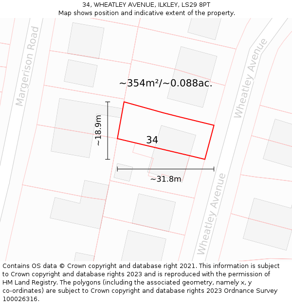 34, WHEATLEY AVENUE, ILKLEY, LS29 8PT: Plot and title map