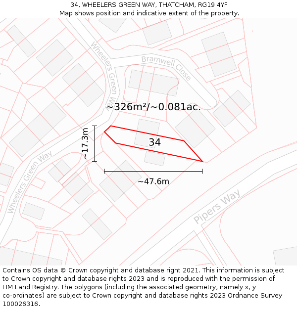 34, WHEELERS GREEN WAY, THATCHAM, RG19 4YF: Plot and title map