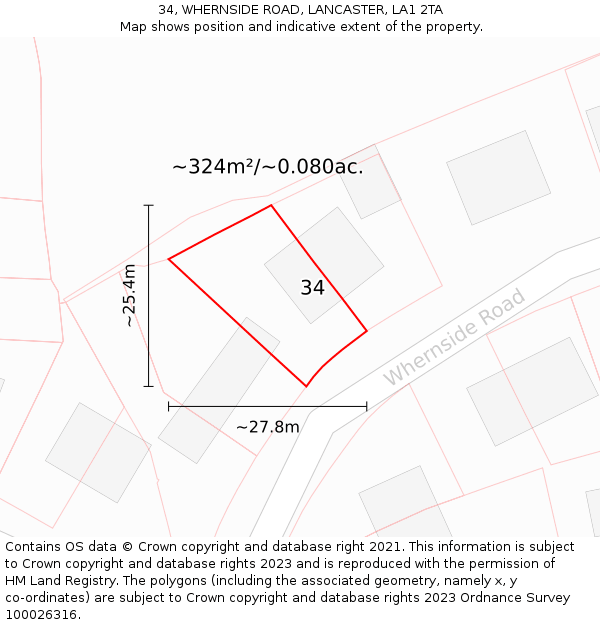 34, WHERNSIDE ROAD, LANCASTER, LA1 2TA: Plot and title map