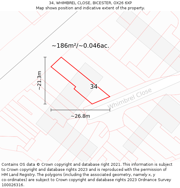 34, WHIMBREL CLOSE, BICESTER, OX26 6XP: Plot and title map