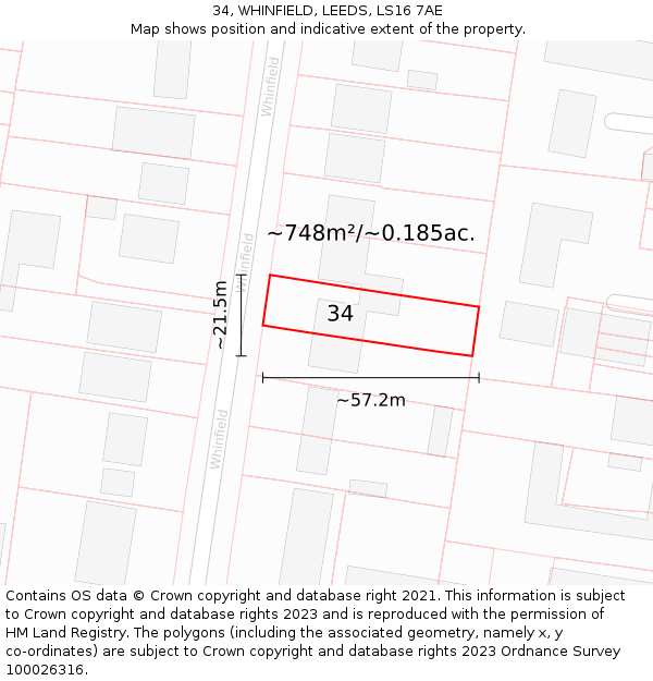 34, WHINFIELD, LEEDS, LS16 7AE: Plot and title map