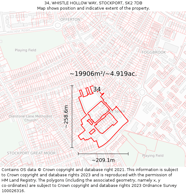 34, WHISTLE HOLLOW WAY, STOCKPORT, SK2 7DB: Plot and title map