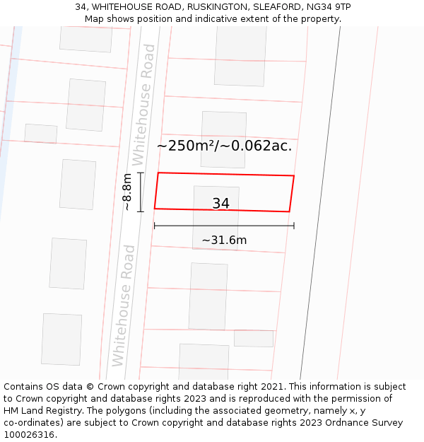 34, WHITEHOUSE ROAD, RUSKINGTON, SLEAFORD, NG34 9TP: Plot and title map