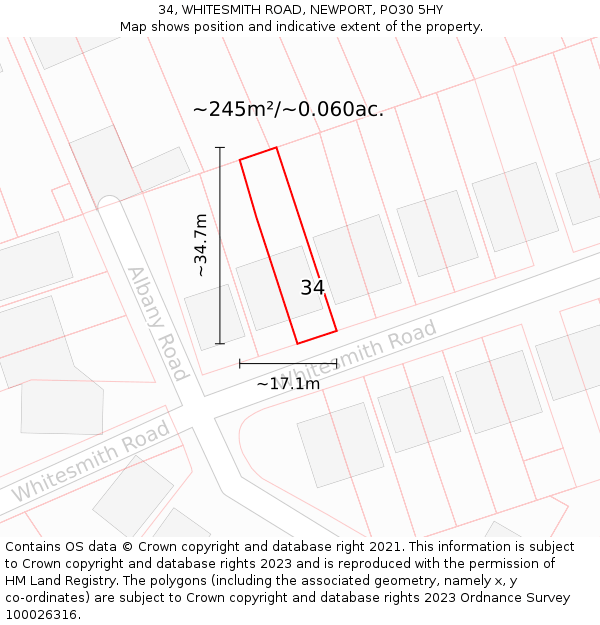 34, WHITESMITH ROAD, NEWPORT, PO30 5HY: Plot and title map