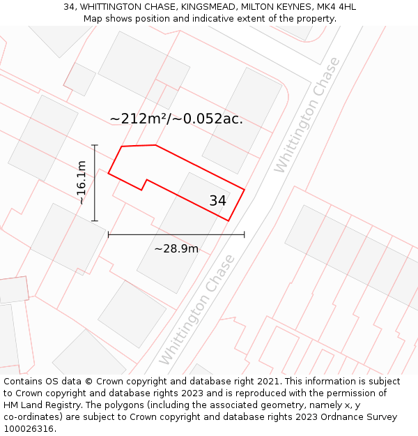 34, WHITTINGTON CHASE, KINGSMEAD, MILTON KEYNES, MK4 4HL: Plot and title map