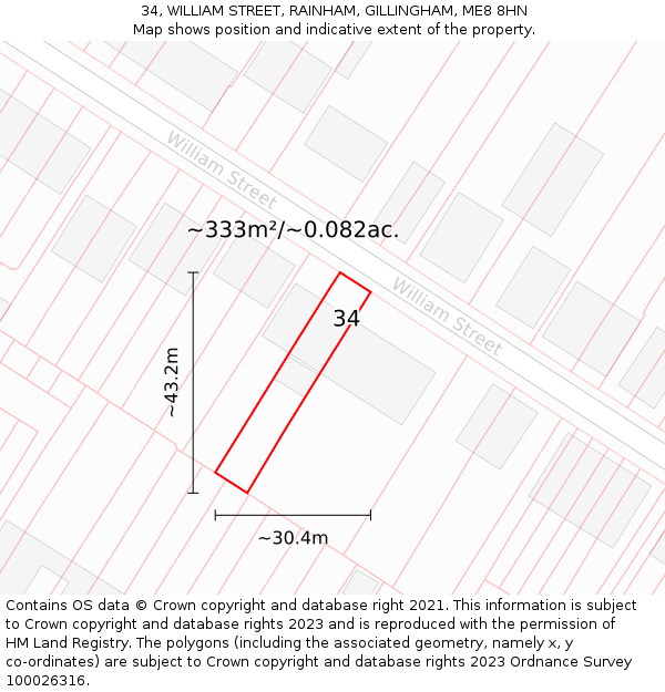 34, WILLIAM STREET, RAINHAM, GILLINGHAM, ME8 8HN: Plot and title map