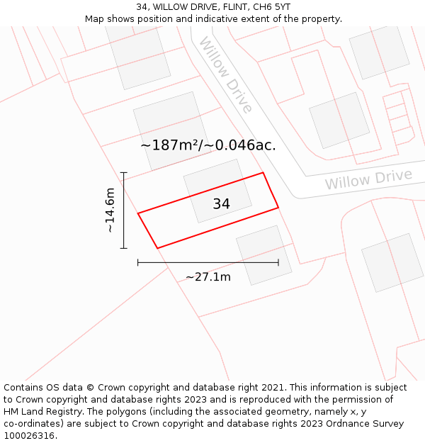 34, WILLOW DRIVE, FLINT, CH6 5YT: Plot and title map